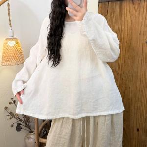 Crew Neck Long Sleeves Plain Flax Clothing