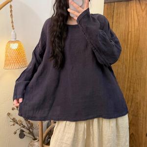 Crew Neck Long Sleeves Plain Flax Clothing