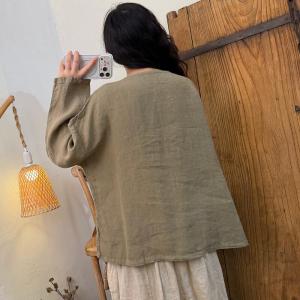 Crew Neck Long Sleeves Plain Flax Clothing