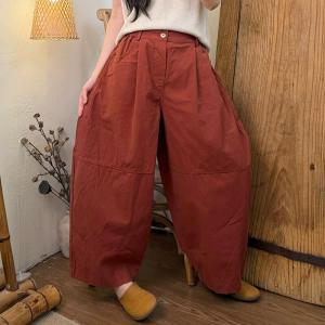High Waist Baggy Cotton Curved Pants