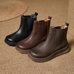 7. OK Autumn Cowhide Leather Platform Chelsea Boots
