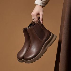 7. OK Autumn Cowhide Leather Platform Chelsea Boots