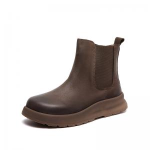7. OK Autumn Cowhide Leather Platform Chelsea Boots