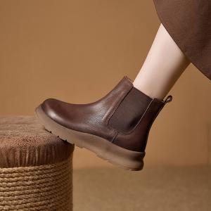 7. OK Autumn Cowhide Leather Platform Chelsea Boots