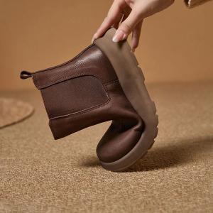 7. OK Autumn Cowhide Leather Platform Chelsea Boots