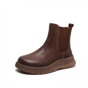 7. OK Autumn Cowhide Leather Platform Chelsea Boots