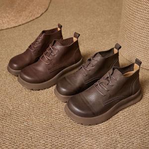 City Chic Leather Tied Short Martin Boots