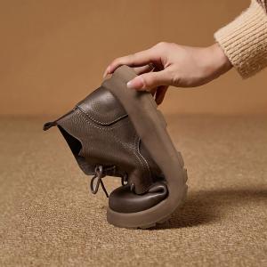City Chic Leather Tied Short Martin Boots