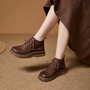 City Chic Leather Tied Short Martin Boots