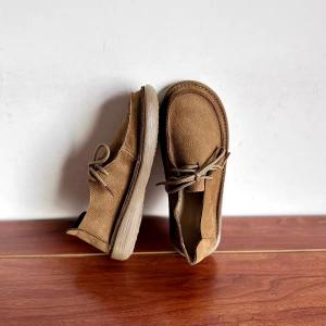 Round Toe Soft Leather Tied Loafers