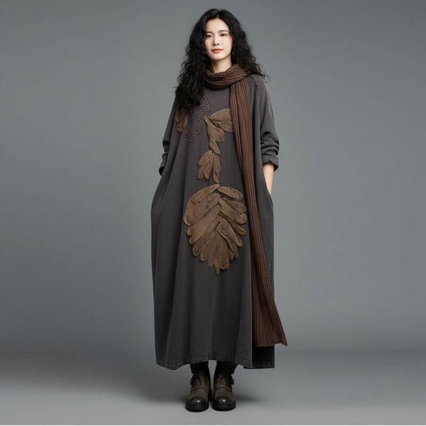 Elegant 100% Linen Long Sleeve Round Neck Solid Color Coffee Black comfy slouchy plus size lazy day modest conservative