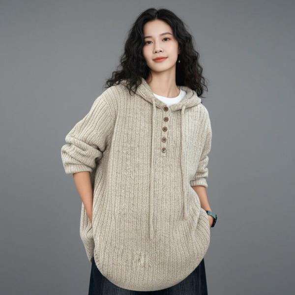 Casual Wool Blend Long Sleeve Hooded Solid Color Light Camel Gray Dark Coffee comfy oversized lazy day travel resort cottagecore rustic