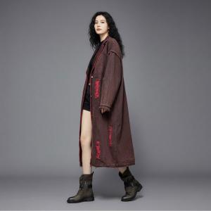 Wide Lapel Tartan Lining Ripped Jean Coat