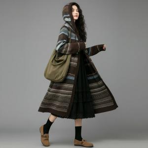 Button Down Cashmere Blend Hoodie Fair Isle Coat
