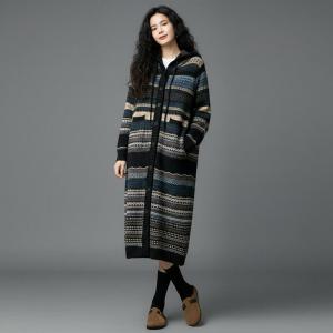 Button Down Cashmere Blend Hoodie Fair Isle Coat