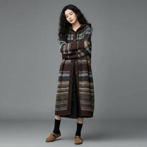 Button Down Cashmere Blend Hoodie Fair Isle Coat