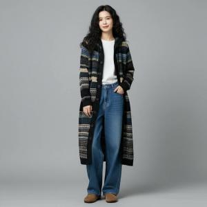Button Down Cashmere Blend Hoodie Fair Isle Coat
