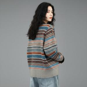 Polo Neck Knitting Short Fair Isle Short Cardigan