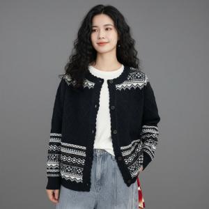 Fall Fashion Short Knit Fair Isle Cardigan