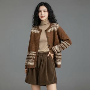 Fall Fashion Short Knit Fair Isle Cardigan