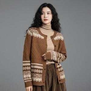 Fall Fashion Short Knit Fair Isle Cardigan