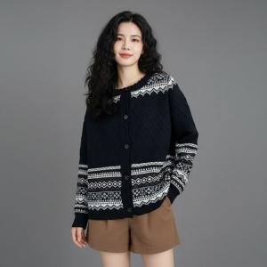 Fall Fashion Short Knit Fair Isle Cardigan