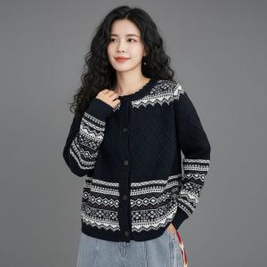 Fall Fashion Short Knit Fair Isle Cardigan