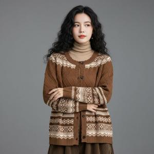 Fall Fashion Short Knit Fair Isle Cardigan