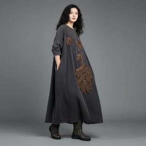 Stereo Flowers Linen Modest Caftan Dress