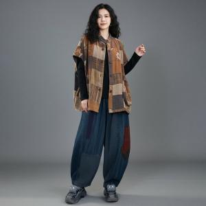 Cotton Linen Patchwork Short Sleeves Quilted Coat