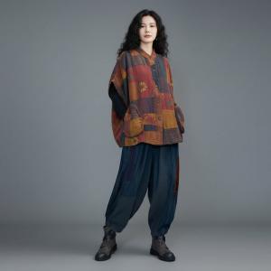 Cotton Linen Patchwork Short Sleeves Quilted Coat
