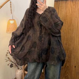 Big Polka Dot Coffee Ramie Oversized Shirt