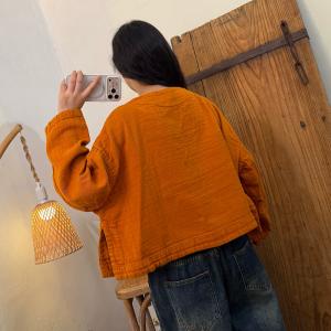 Chinese Frog Buttons V-Neck Cotton Short Coat
