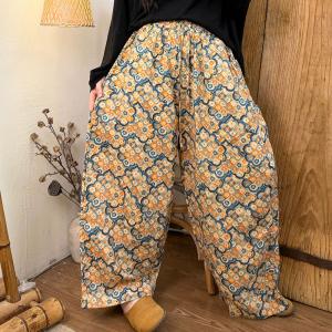 Tropcial Patterns Linen Barrel Pants