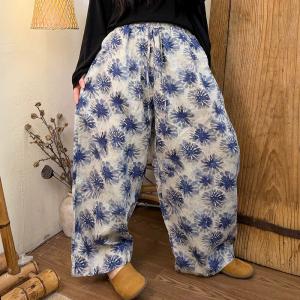 Tropcial Patterns Linen Barrel Pants