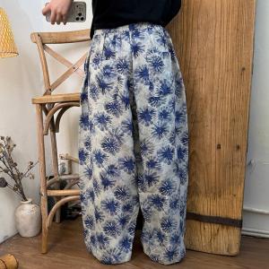 Tropcial Patterns Linen Barrel Pants