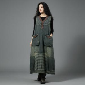 Front Pocket Large Size Denim Sundress