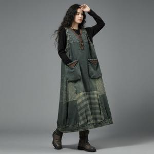 Front Pocket Large Size Denim Sundress