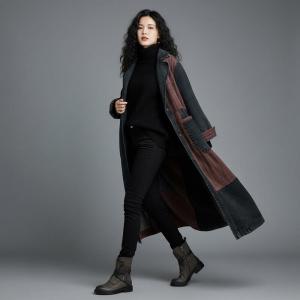 Red Plaid Wide Lapel Denim Trench Coat
