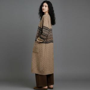 V-Neck Vable Knit Fair Isle Cardigan