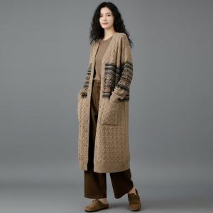 V-Neck Vable Knit Fair Isle Cardigan