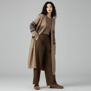 V-Neck Vable Knit Fair Isle Cardigan