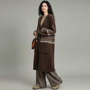 V-Neck Vable Knit Fair Isle Cardigan