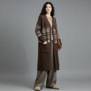 V-Neck Vable Knit Fair Isle Cardigan