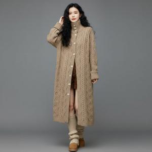 Stand Collar Chuny Cable Knit Coat
