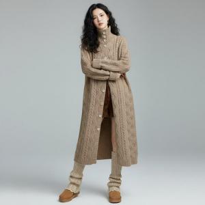 Stand Collar Chuny Cable Knit Coat