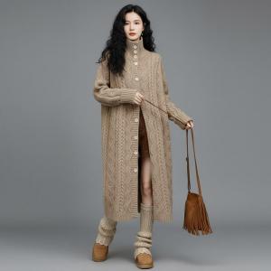 Stand Collar Chuny Cable Knit Coat