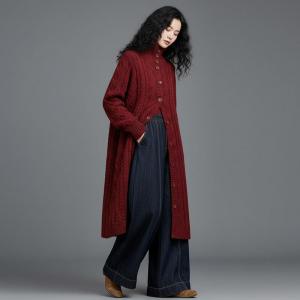 Stand Collar Chuny Cable Knit Coat