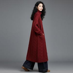 Stand Collar Chuny Cable Knit Coat
