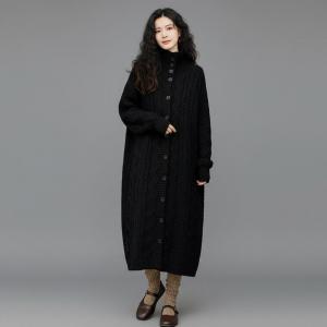 Stand Collar Chuny Cable Knit Coat
